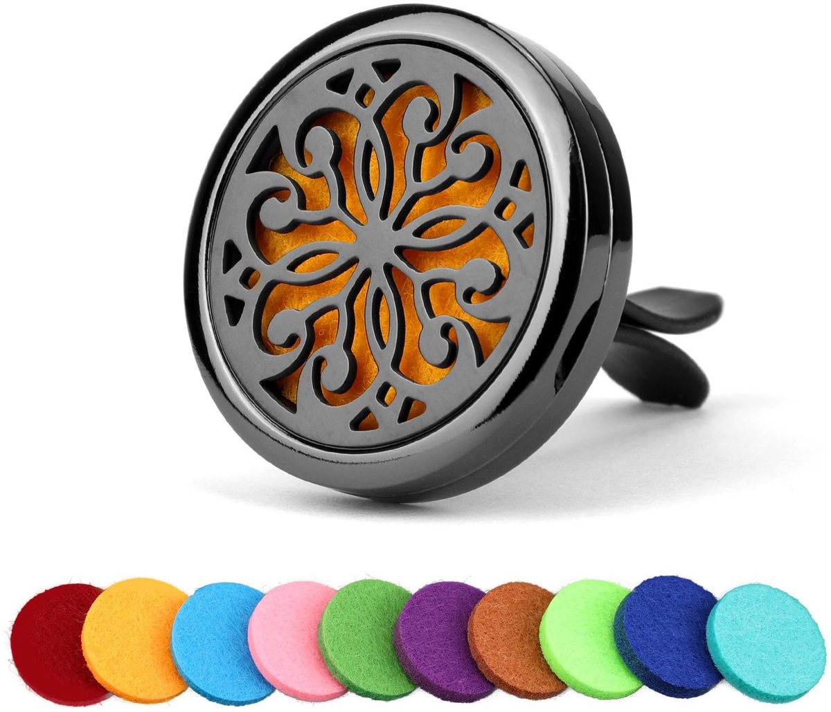 Auto Aromatherapie Diffuser B - Vent Clip met 12 Vervangende Pads, Roestvrij Staal en Rubber Coating