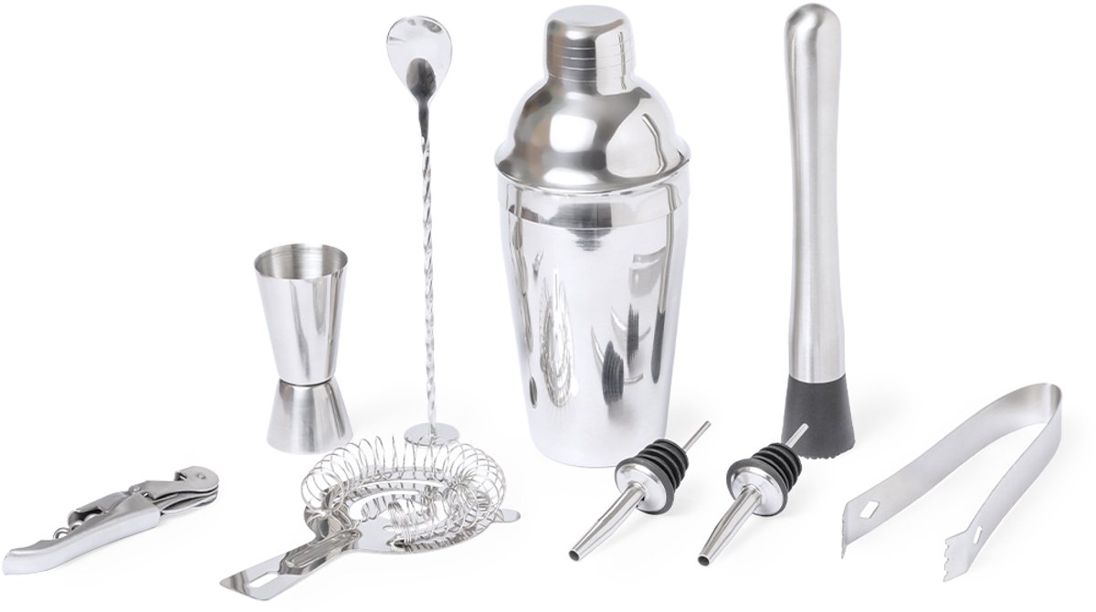 Luxe cocktailset in 9 delen RVS in bamboe houder model Hunton, shaker 550 ml