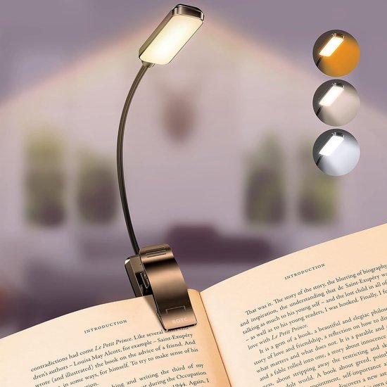 BOTC LED Leeslampje - 3 Lichtstanden & Oplaadbaar - Bed Nachtkastje Leeslamp - Boeklamp USB Oplaadbaar met Klem - Zwart