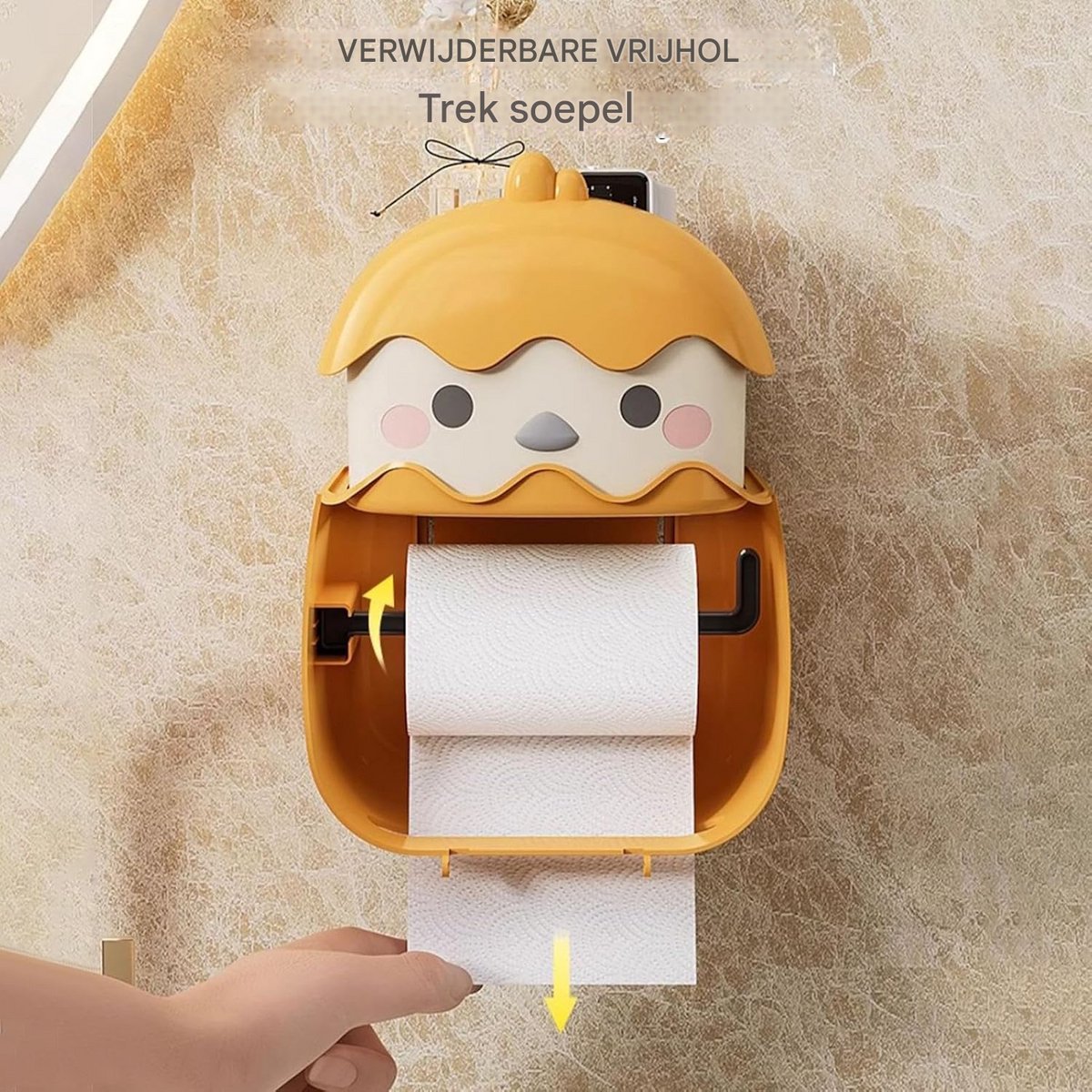 1 Stuk Wandgemonteerde Tissuebox – Boordenloos, Chickencartoon Ontwerp voor Badkamer & Woonkamer, Oranje Multifunctionele Opbergbox