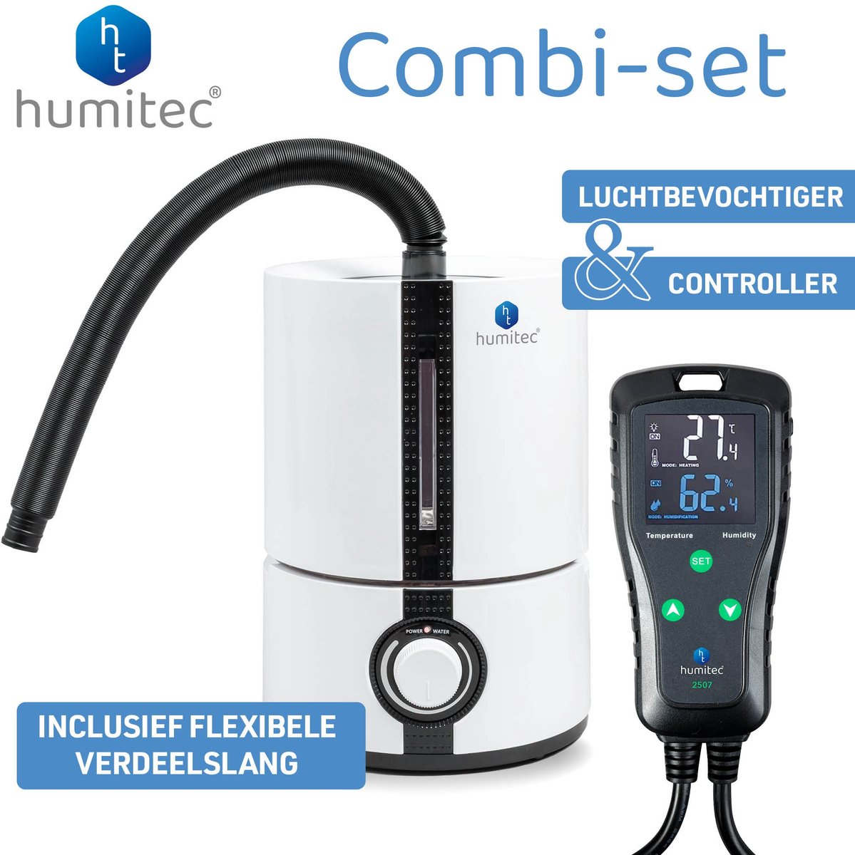 Humitec® Controller-Regelaar- temperatuur en luchtvochtigheidsregelaar + Humitec® Luchtbevochtiger 5liter - terrarium- kweek-groente-fruit-planten-kas