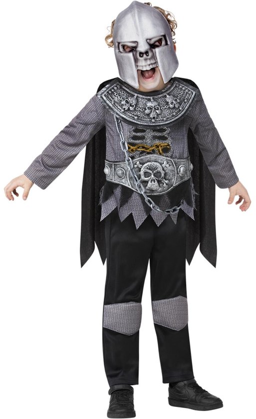 Smiffys - Deluxe Skeleton Knight Kinder Kostuum - Kids tm 6 jaar - Grijs/Zwart