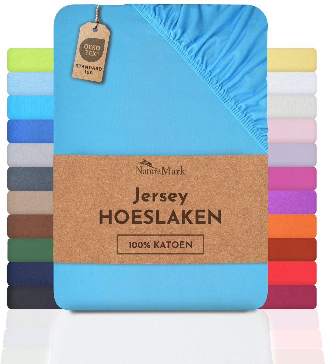 NatureMark Lot de 2 draps-housses en jersey, 100 % coton, dans de nombreuses tailles et couleurs, qualité de la marque Öko-Tex Standard 100, 140 x 200 cm, 160 x 200 cm, Bleu