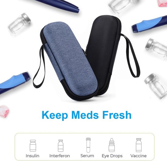 koeltas- koeltasje klein- Koelbox voor insulinepennen - met 2 herbruikbare koelelementen - Geïsoleerde koelbox voor diabetesmedicatie - voor insulinepennen en andere diabetesbenodigdheden - voor dagelijks gebruik en reizen (blauw) van ZHONGJIAN — afbeelding 3