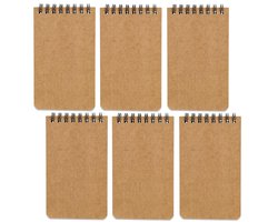 6 Stuks Notitieboekjes - Pocket Notitieboekjes - Pocket spiraal Notitieboekjes - Kleine Notitieboekjes - Mini Notitieboekjes Set - 8x12 cm - Spiraalbinding - Bruin - 50 Pagina's per Stuk - Zakformaat - Voor School & Kantoor - Ideaal Cadeau