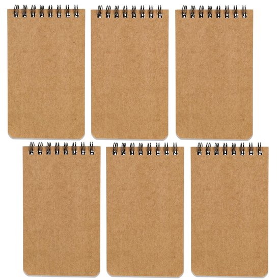 6-pack – notitieboek - Zaknotitieboekjes – Mini-spiraalboekjes – Set van kleine notitieboekjes – 50 pagina's per stuk – Bruin – Zakformaat – 8x12 cm