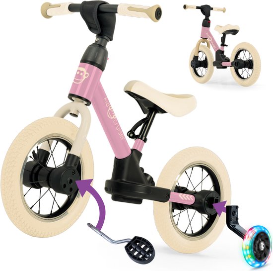 Loopfiets voor kinderen vanaf 1 jaar, kinderdriewieler met duwstang, muziek en licht, loopfiets vanaf 1 jaar, met verstelbare duwgreep en afneembare pedalen, voor kinderen vanaf 12 maanden