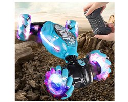 RC-auto offroad voor kinderen, handjet, RC-auto, transformatie met handgebaren, LED, 360° drift, vierwielaandrijving, dubbelzijdig rijden, offroad-auto, RC-stunt, handbediening, muziek inbegrepen (blauw)