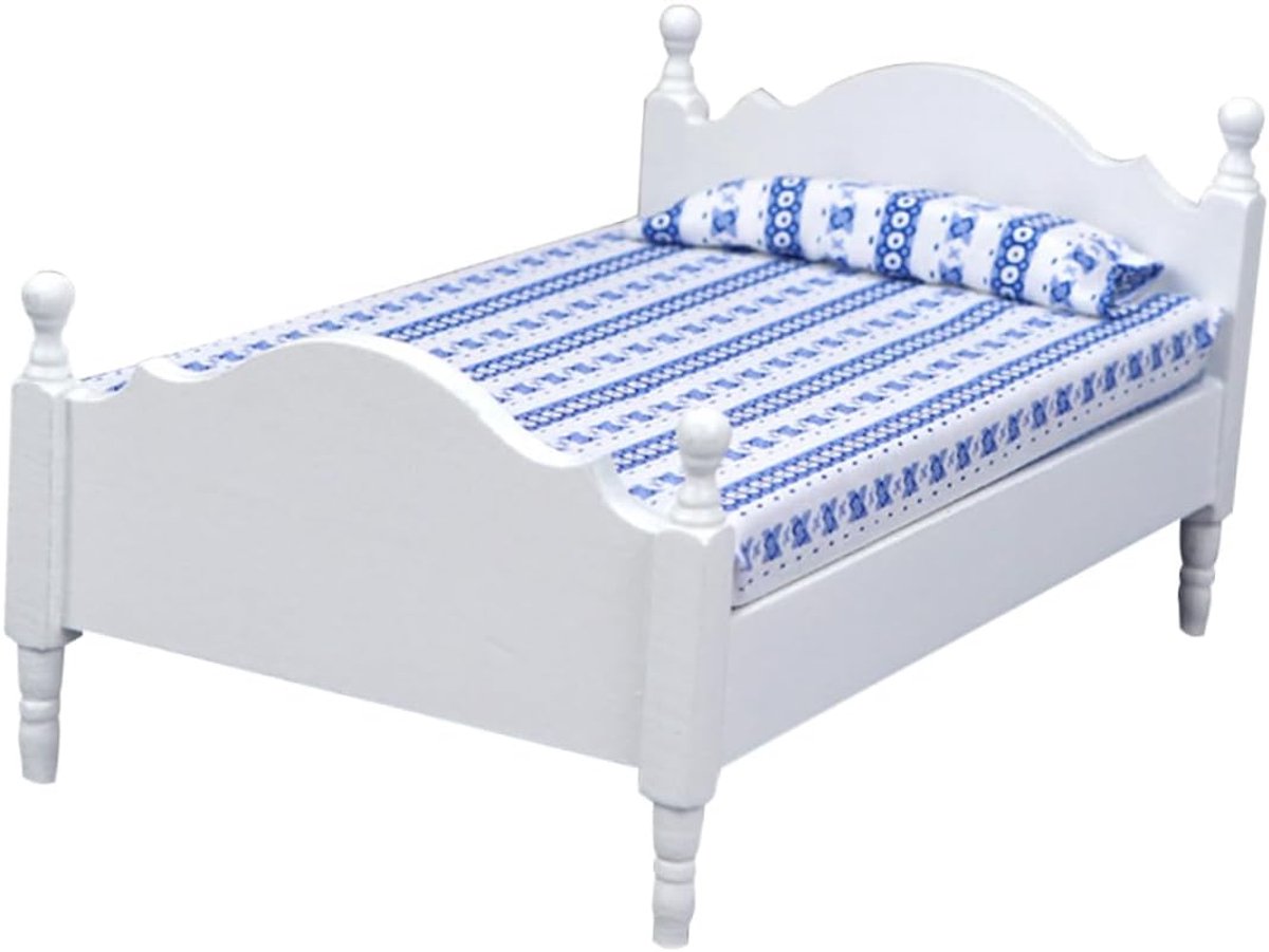 Mini Bed Model voor Poppenhuis - Realistisch Eenpersoons Bed Meubel voor Kinderspelletjes