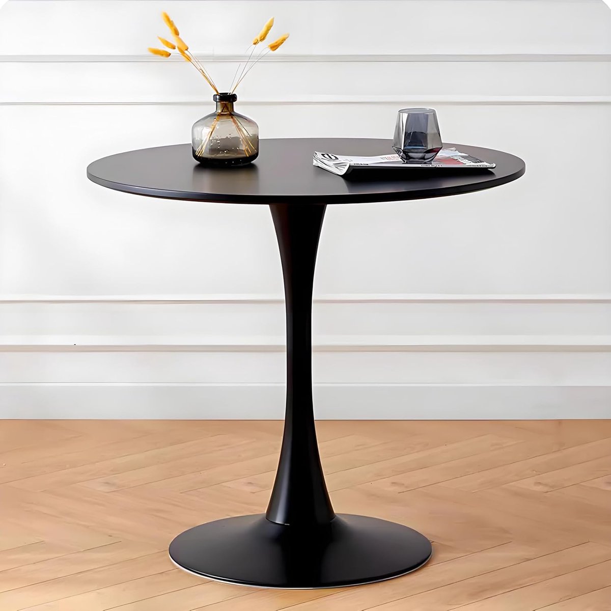 Eettafel Rond - Keukentafel Modern - Gezellig Eten - Stabiele Poot - 70x70x75 cm - Zwart