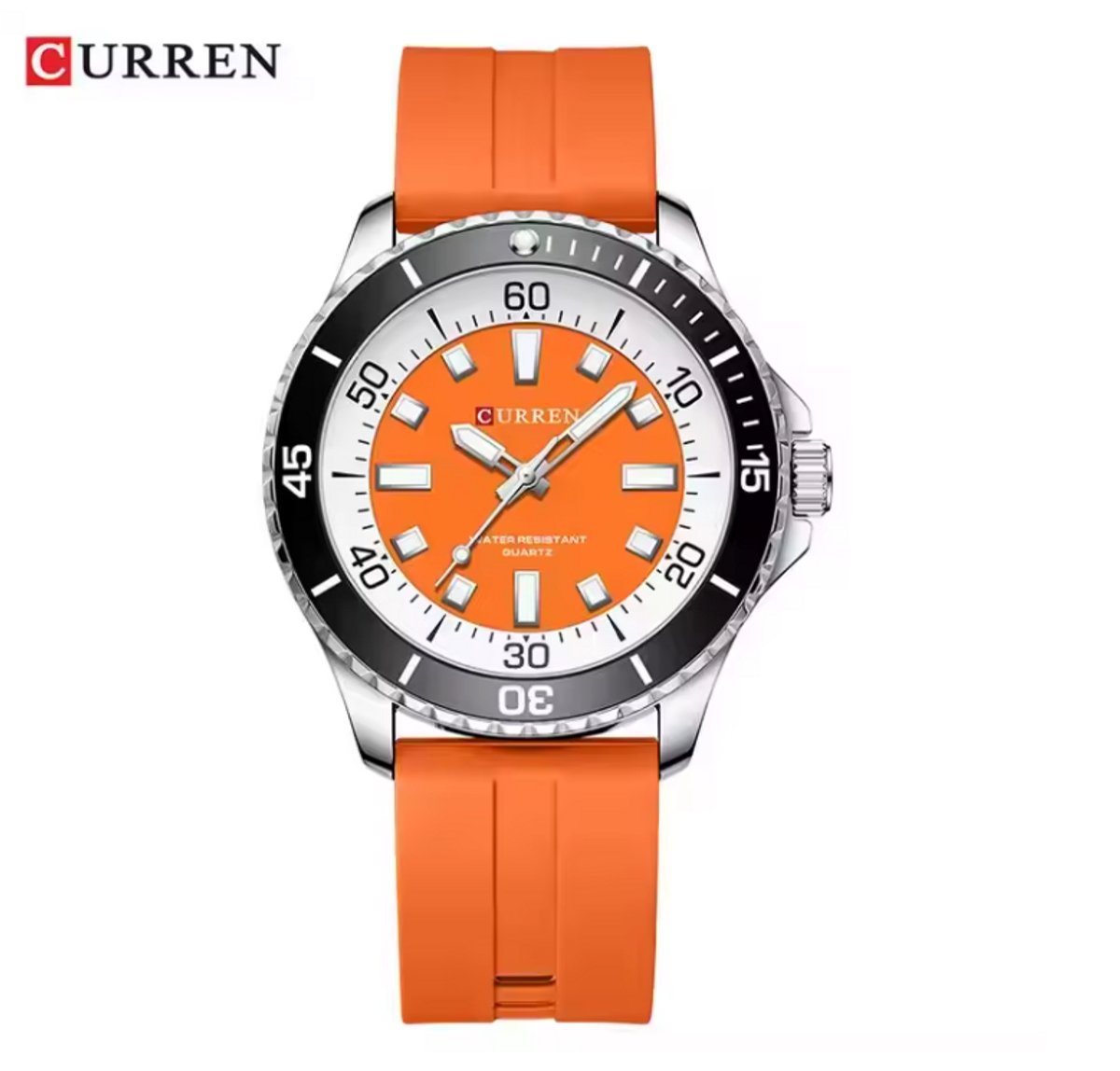 CURREN Horloge 8448 - Zilverkleurig-Oranje - Heren - Quartz - Grote Kast - Siliconen Band - Lichtgevend - Outdoor Sporthorloge - Waterbestendig