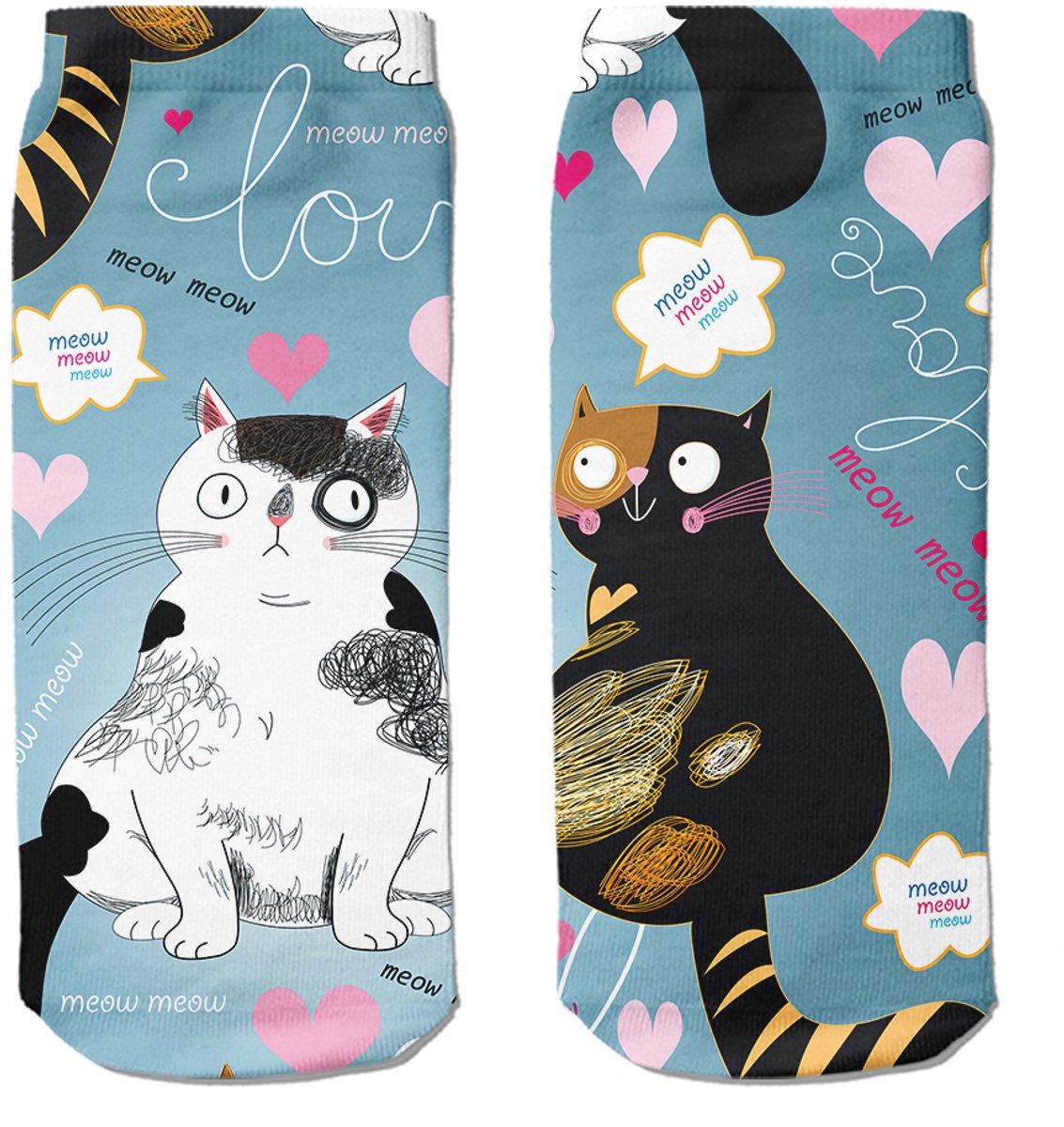 Goby Liefde Miauw Enkelsokken – Happy Socks - Grappige Sokken - Vrolijke Sokken - Maat 35–39