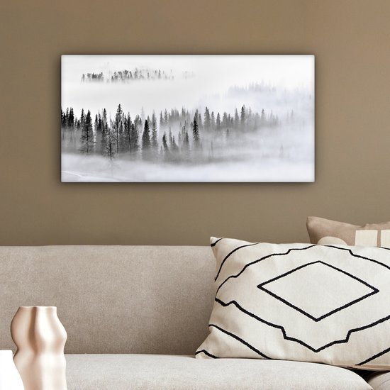 Peinture sur toile - Arbres - Brume - Forêt - Nature - Canvasdoek - 60 x 30 cm - Photo sur toile - Peinture de nature