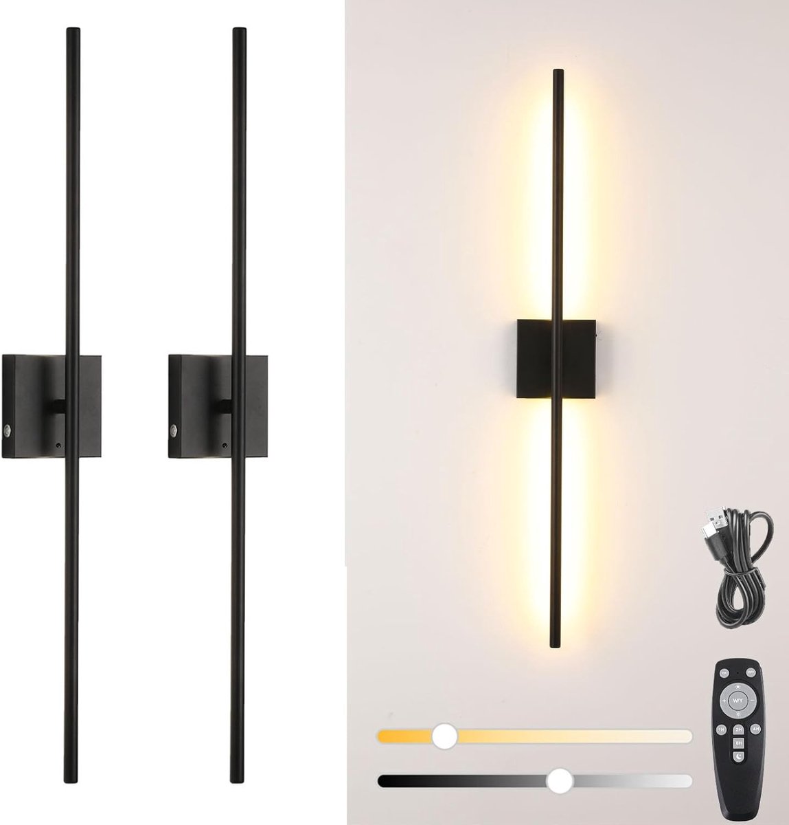 Oplaadbare Wandlamp met Afstandsbediening - Dimbare LED Muur Lamp met Timer en 360° Rotati
