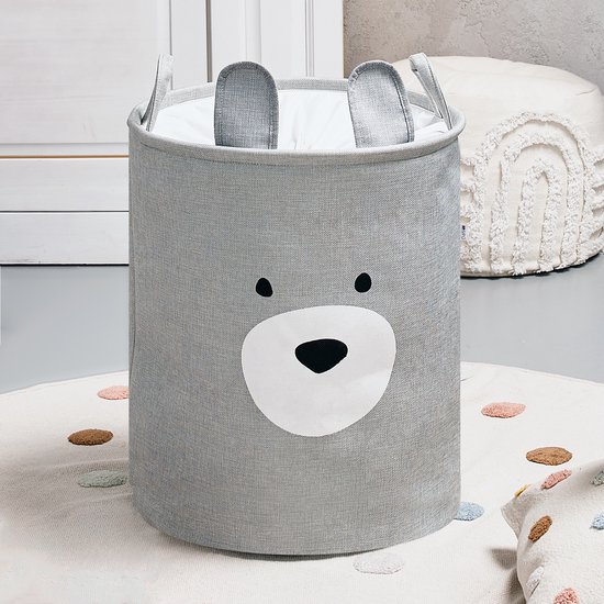 Grijze Beer Speelgoedopbergmand - XXL Waterdichte Opbergbox - Berenhoofd Design - Polyester Kist - 63 Liter - 40x40x50 cm - Speelgoedmand - Wasmand - Kledingmand - Sipo — afbeelding 3