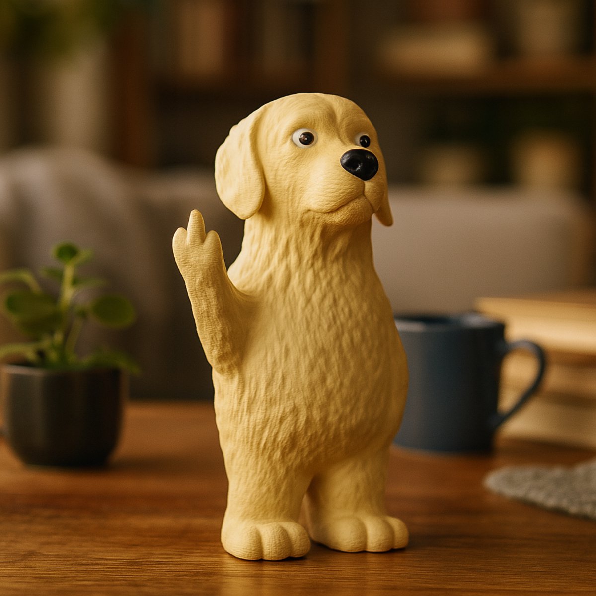 AnimalsAttitude – Grote Golden Retriever Figurine met Middelvinger – 3D-geprint PLA Beeldje – Premium Shelf Ornament