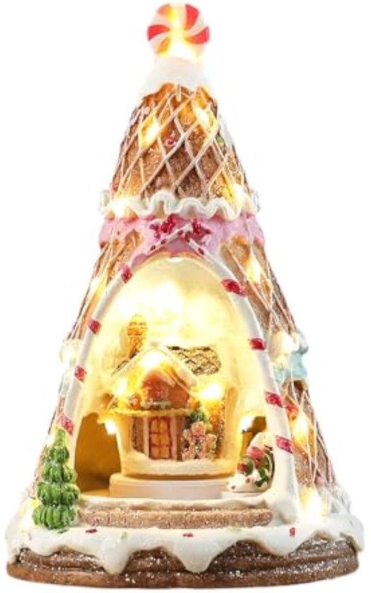 Kerstdorp met beweging, kerstdorp met muziek en verlichting, draaibare en lichtgevende kerststad van hars met kleine trein, kerstdecoratie