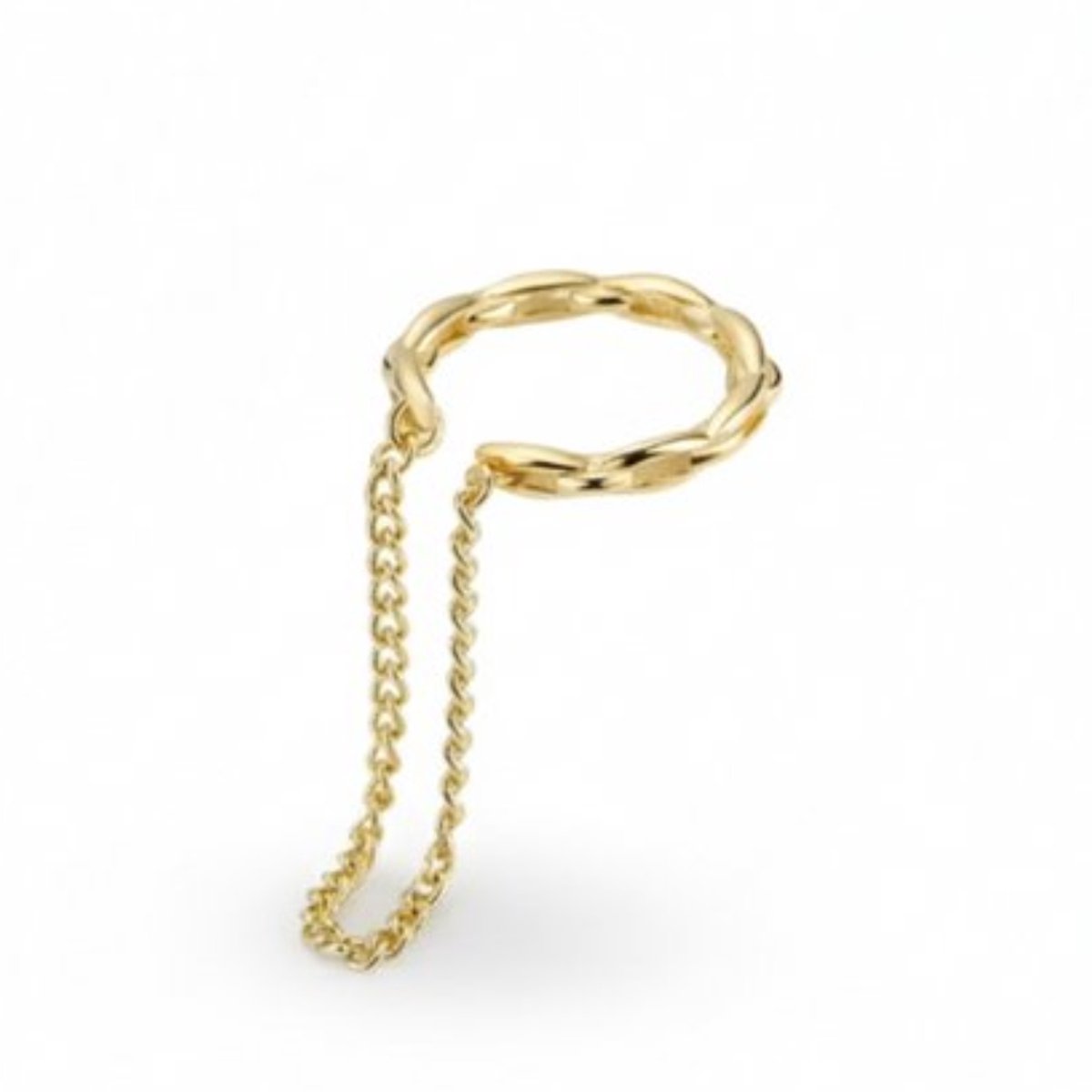 Goudkleurige ear cuff oorbel met ketting voor dames en heren – modern oor sieraad zonder gaatjes