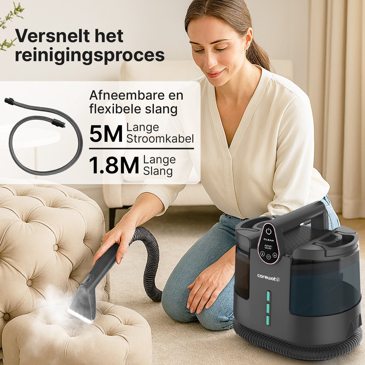 Carewat 2-in-1 Stoomreiniger met Zuigfunctie thumbnail 4