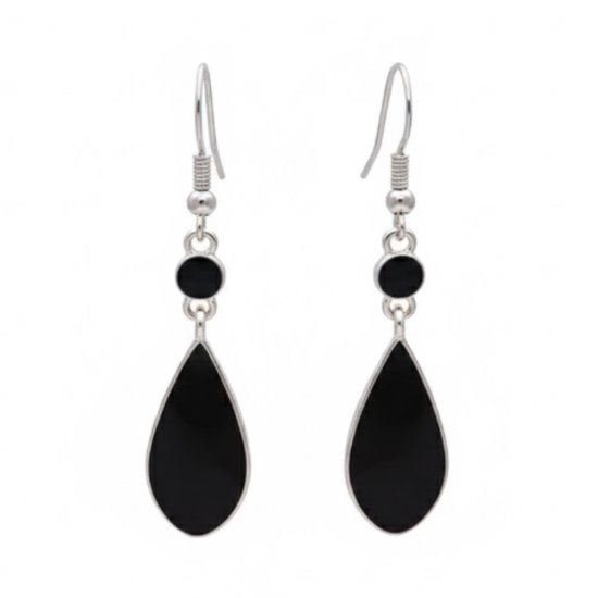Boucles d'oreilles argentées pour femmes en forme de goutte noire