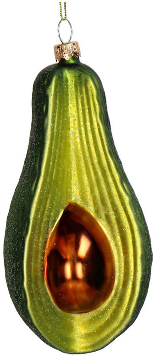 HD Collection Glazen kerst ornament Kersthanger Avocado groen 12,9 cm uit de collectie The Christmas Farm Shop