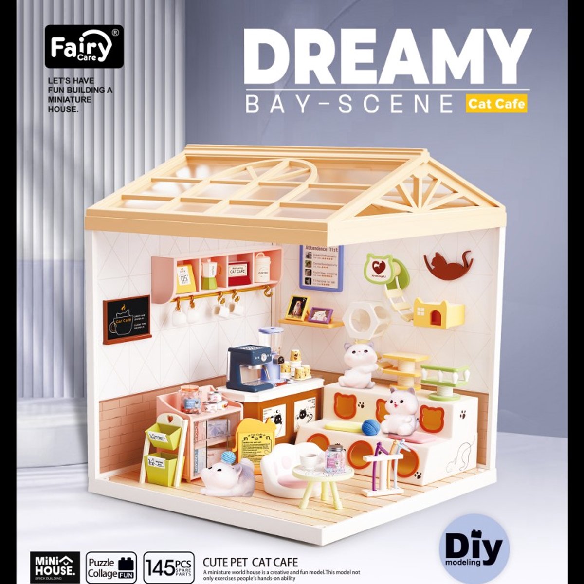 Poppenhuis Kit Modelbouw Kit 1:24 Doe-het-zelf Met Ledlicht, Schaal 1:24, Handgemaakte Kat, Koffie, Tuin, Poppenhuis, Creatief Verjaardagscadeau Voor Tieners, Kinderen, Kattencafé Poppenhuis Kattenwinkel Modelbouw Cat Café Miniatuur