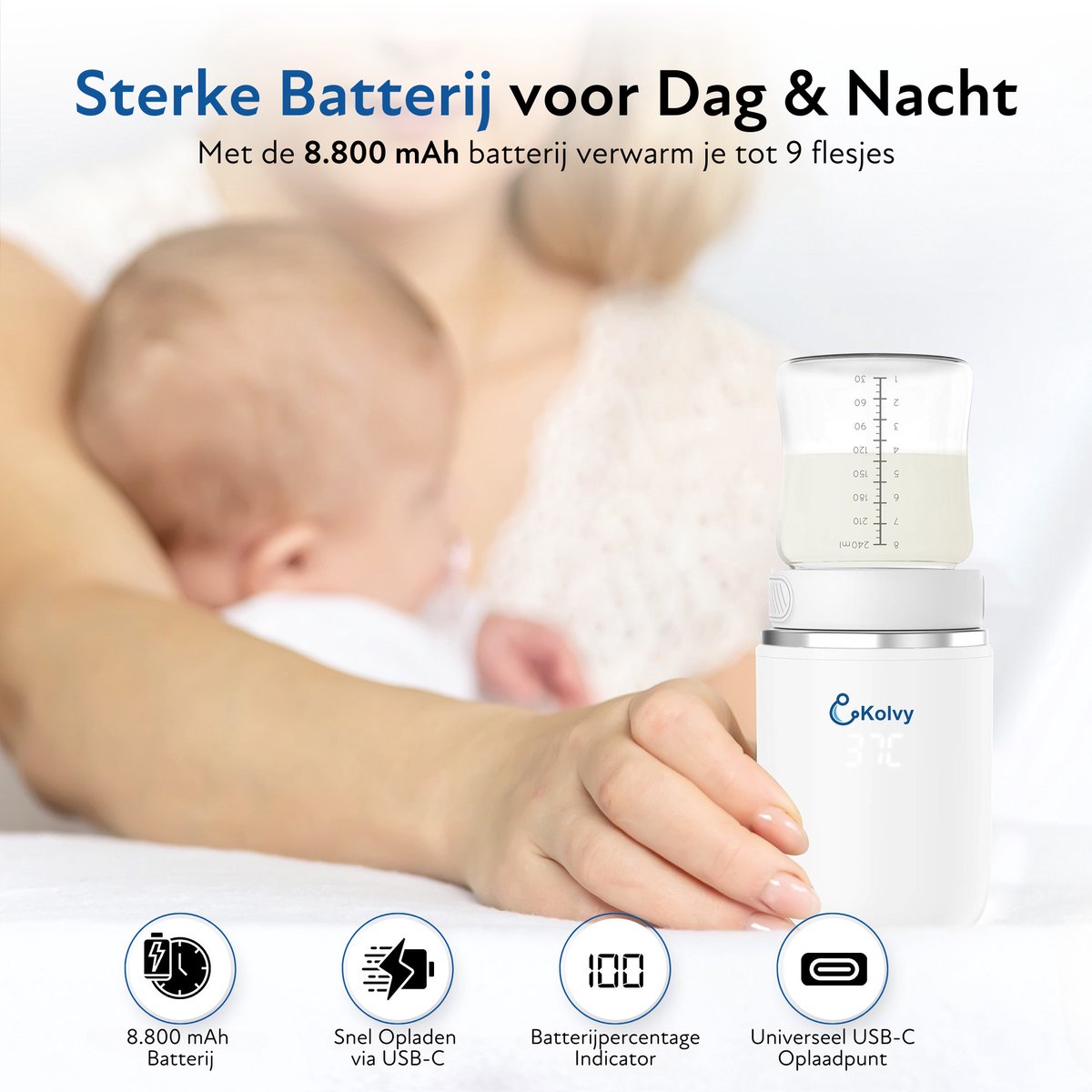 Kolvy Flessenwarmer Onderweg - USB Oplaadbaar Kolvy Flessenwarmer Onderweg - USB Oplaadbaar