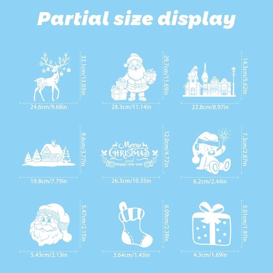 Kerststickers Santa vliegen met sterren en sneeuwvlokken