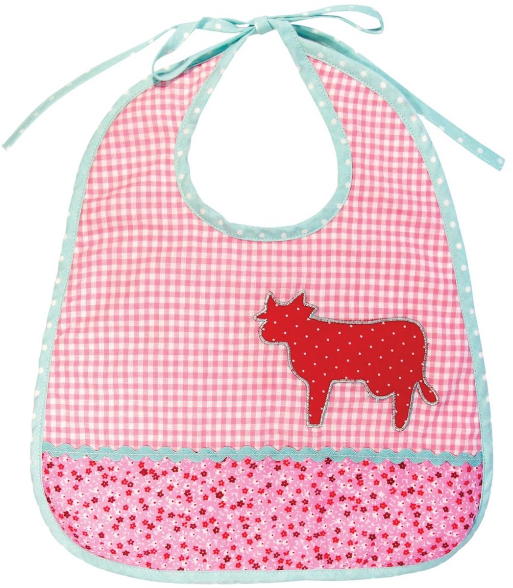 Slab baby rond katoen roze wit geruit met rode koe
