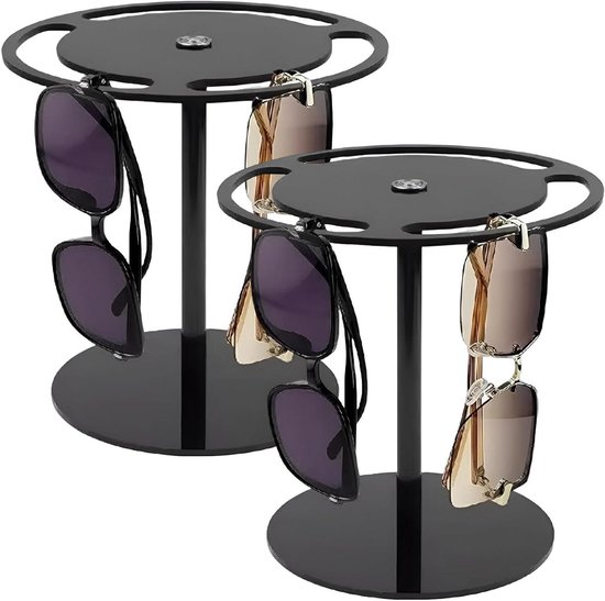 Présentoir à Lunettes Rotatif 360° – Support Élégant Bois Pour 12-16 Paires De Lunettes De Soleil + Plateau Bijoux