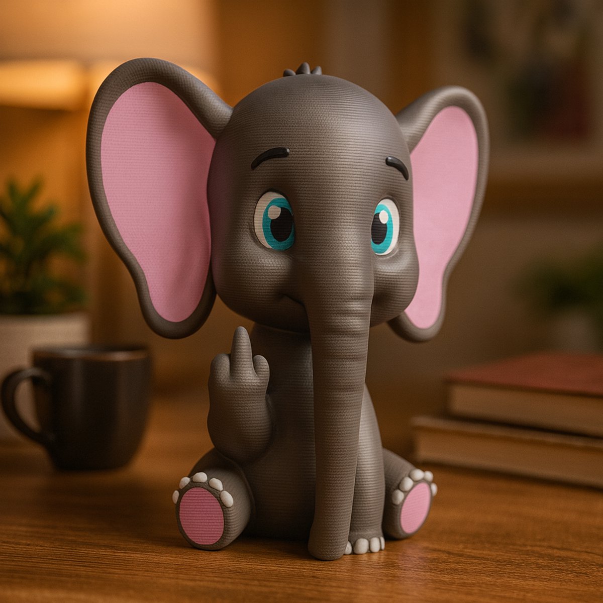 AnimalsAttitude – Kleine Olifant Figurine met Middelvinger – 3D-geprint PLA Beeldje – Decor Highlight for Any Room