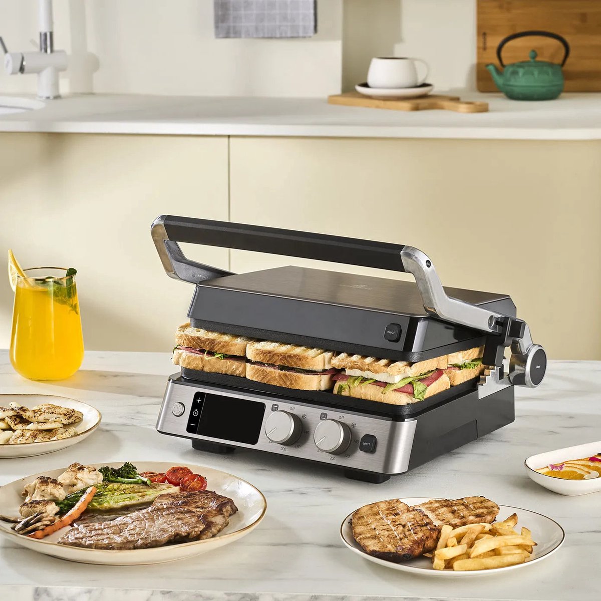 Karaca Compact Steel Sear & Grill Inox - Contactgrill en Tosti Apparaat – 2000W – 6 Tosti’s – RVS