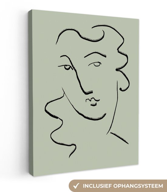 Peinture sur toile - Femme - Dessin au Line - Vert - Toile en toile - Photo sur toile - Peintures sur toile - Décoration de chambre - Tableaux abstraits - 60x80 cm - Décoration murale - Décoration murale chambre - Salon