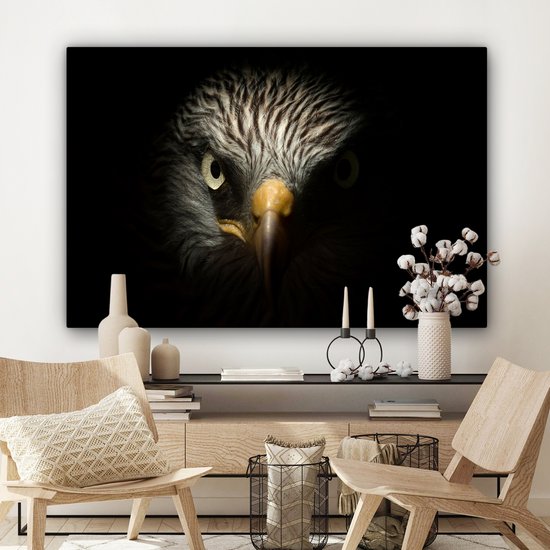 Peinture sur toile 140x90 cm - Décoration murale Vogel - Aigle - Rapaces - Oeil - Bec - Lumière - Décoration murale murale salon - Décoration chambre - Accessoires de chambre - Peintures