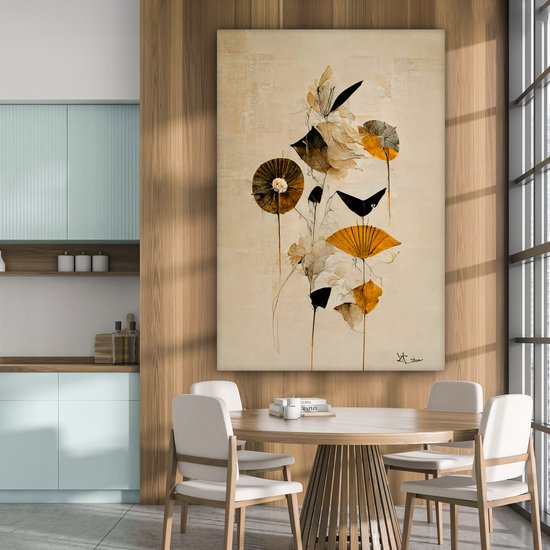 Toile Peinture Fleurs - Vintage - Plantes - Goud - 120x180 cm - Décoration murale XXL