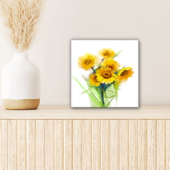 Peinture à l'huile sur toile - Tournesols - Couleurs - 20x20 cm - Décoration murale