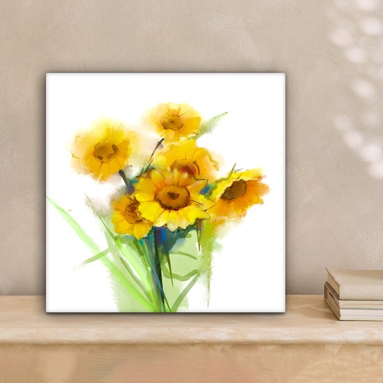 Peinture à l'huile sur toile - Tournesols - Couleurs - 20x20 cm - Décoration murale