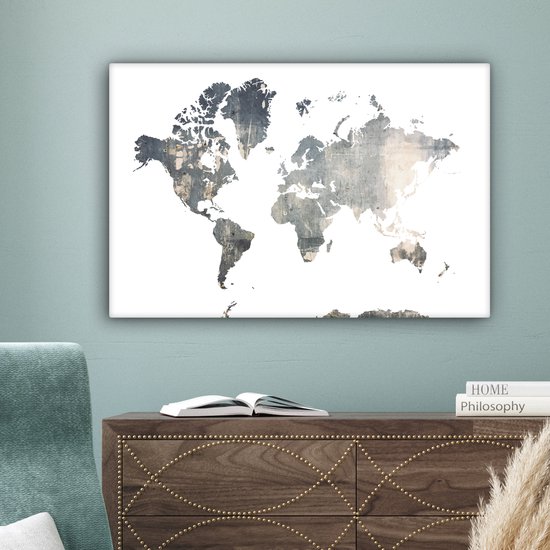 Wereldkaart du béton brut sur fond blanc 60x40 cm
