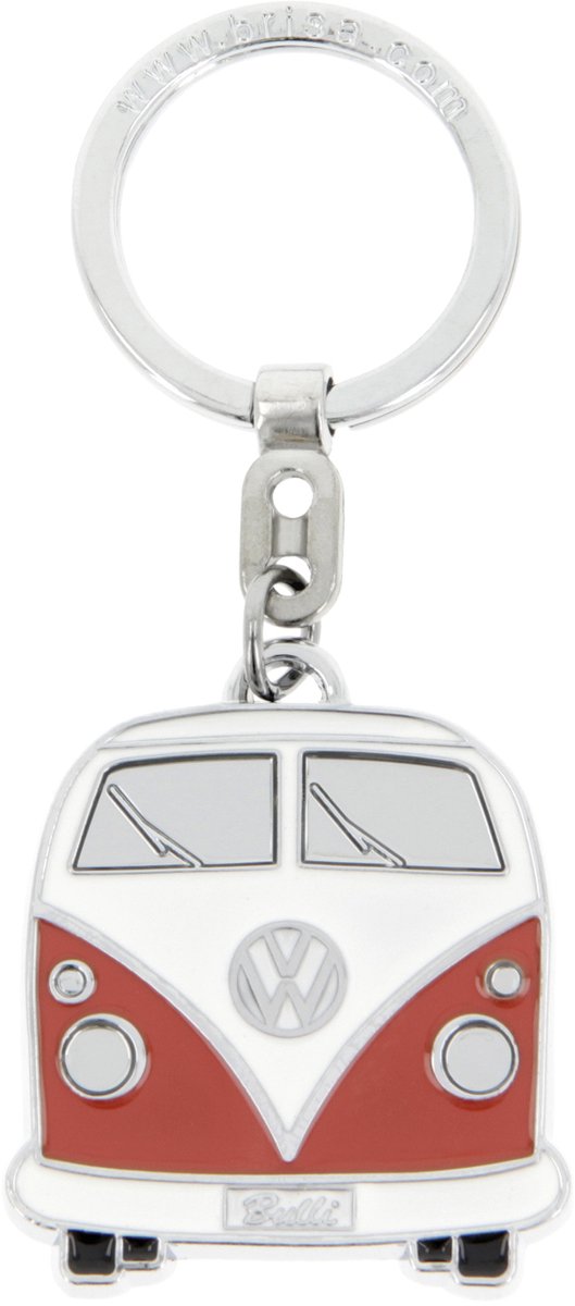 BRISA VW Collection - Volkswagen geëmailleerde metalen sleutelhanger-ring sleutelaccessoire in T1 Bulli Bus-design (voorkant/oranje)
