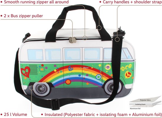 Volkswagen T1 Bus Koeltas - 25 Liter - Peace van Merkloos — afbeelding 3