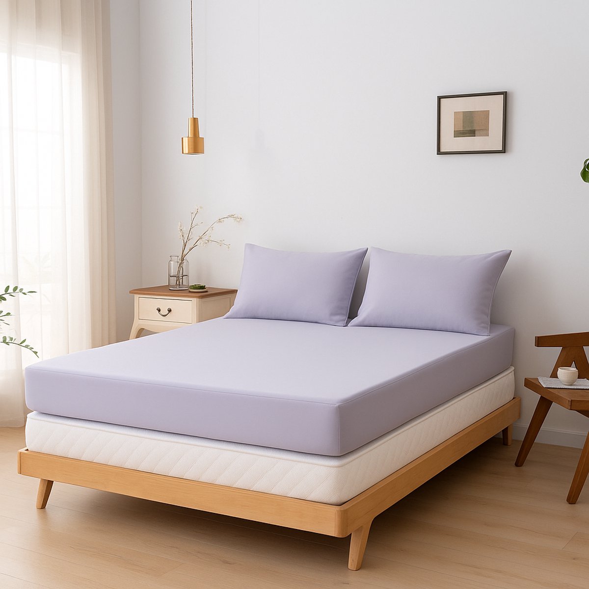 Bamboe hoeslaken Lavender Mist lila 180x200 cm – Topdekmatras hoeslaken, zacht, ademend & hypoallergeen | Boomba Bamboo®
