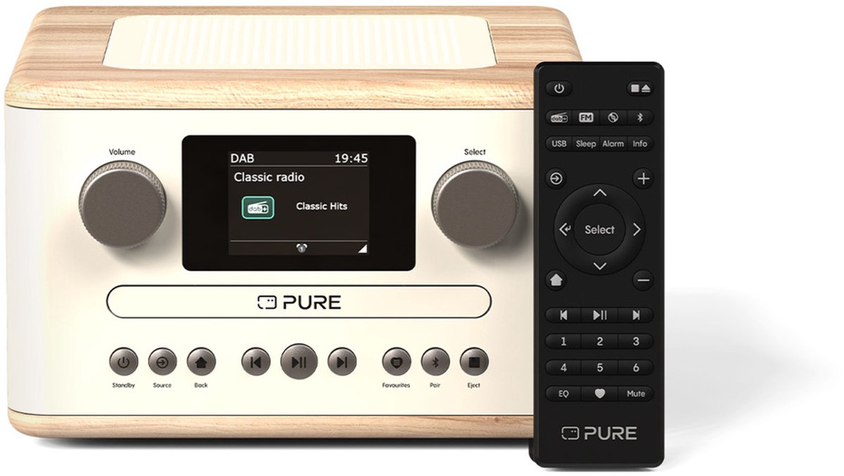 Pure Classic C-D4 - De leuke compacte digitale radio met cd-speler, Katoenwit/Eiken