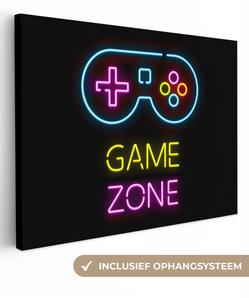 Canvas - Gaming - Game zone - Controller - Vintage - Neon - Gamen - 80x60 cm - Gaming room decoratie - Schilderijen op canvas - Game Kamer