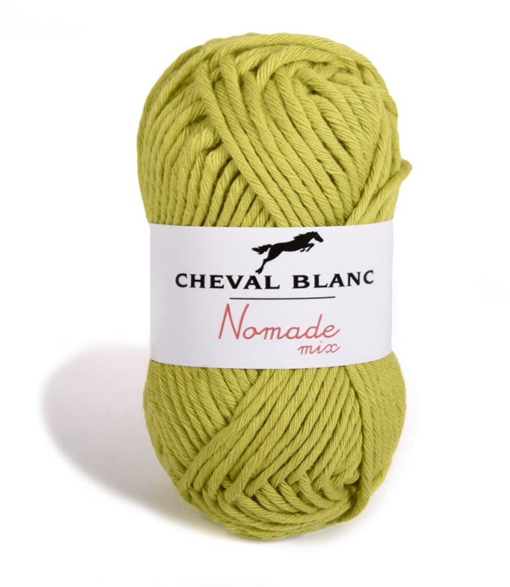 3 bollen Nomade lime (166) - dikker mix katoen en acrylgaren - pendikte 5 a 5,5 - breigaren - haakgaren