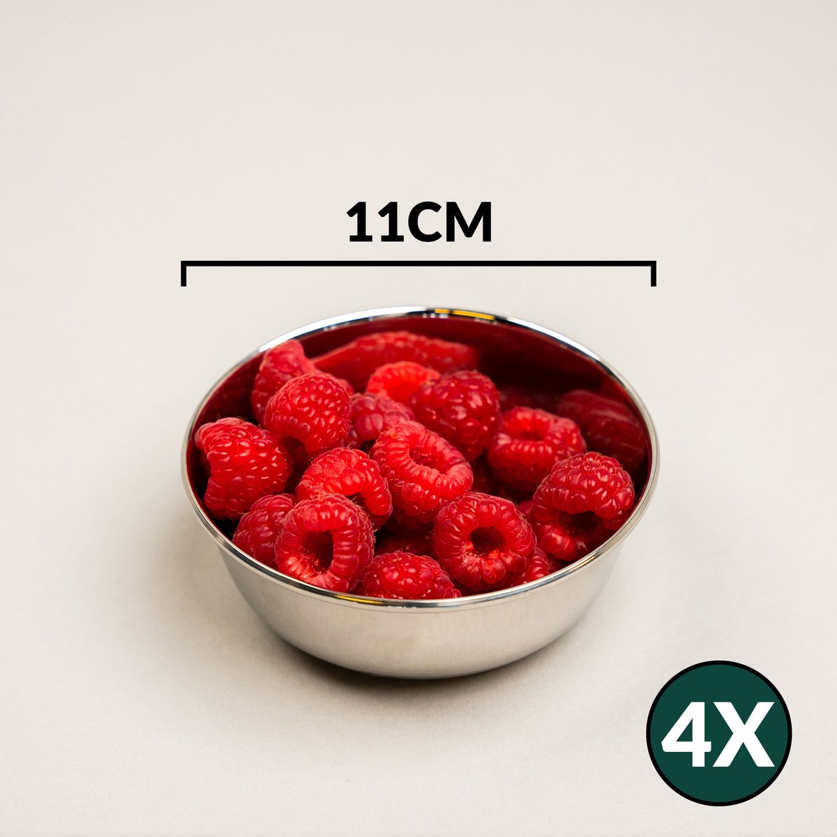 RVS Schaaltjes Ø 11cm - Set van 4 - fruitbakje - duurzaam - roestvrij staal kommetje