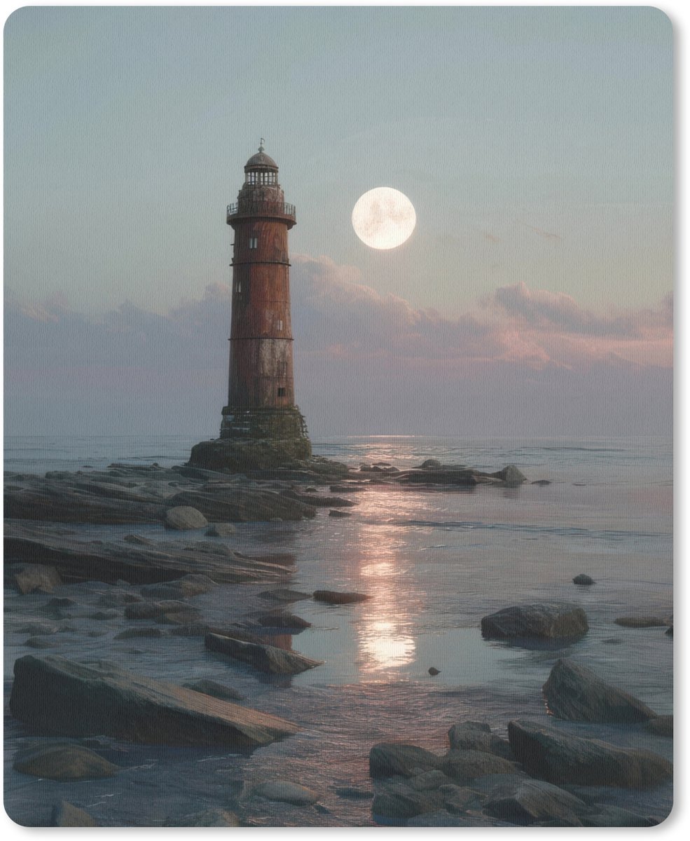 Muismat 19x23 cm - Mousepad Vuurtoren - Stenen - Water - Maan - Muismatten
