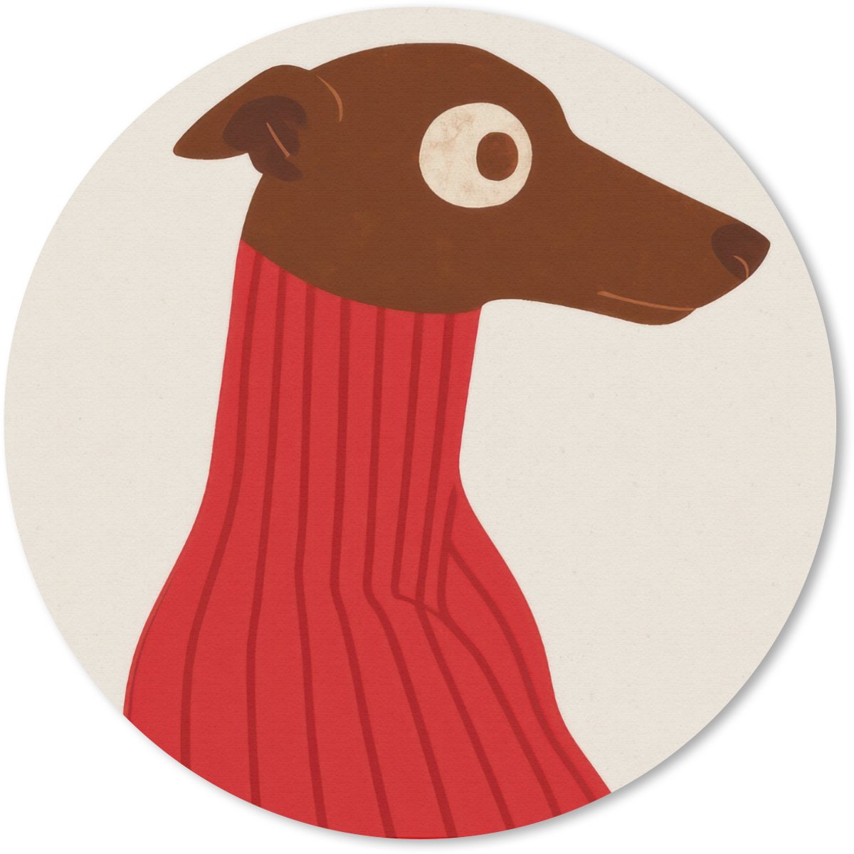 Muismat rond 20x20 cm - Mousepad Silhouet - Hond - Trui - Rood - Ronde muismatten