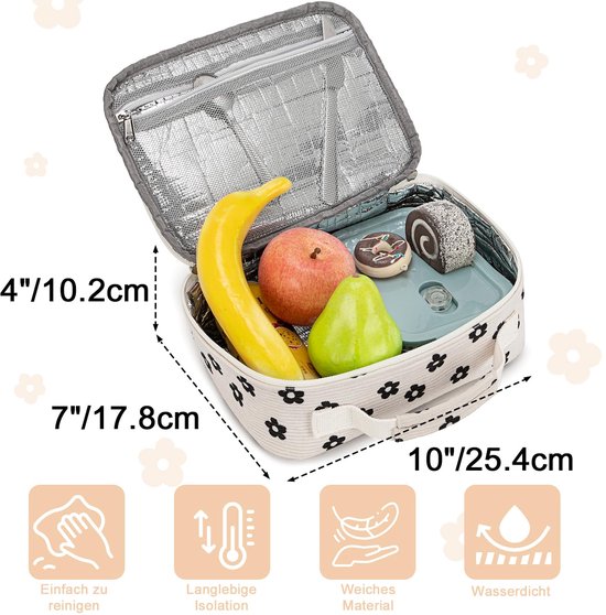 Kinder Koeltas - Isolerend met Rits 5 Liter - Voor School, Wandelen en Werk - Corduroy Bloem Beige van Kinder — afbeelding 2