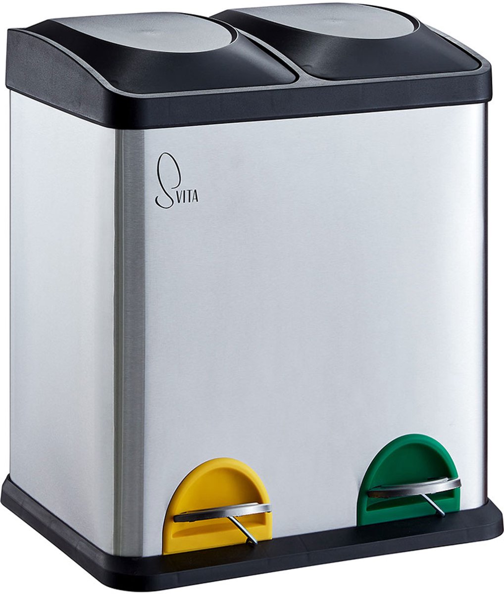 SVITA TC2X15 prullenbak 30 liter - 2x15 pedaalemmer zilver prullenbak roestvrij staal