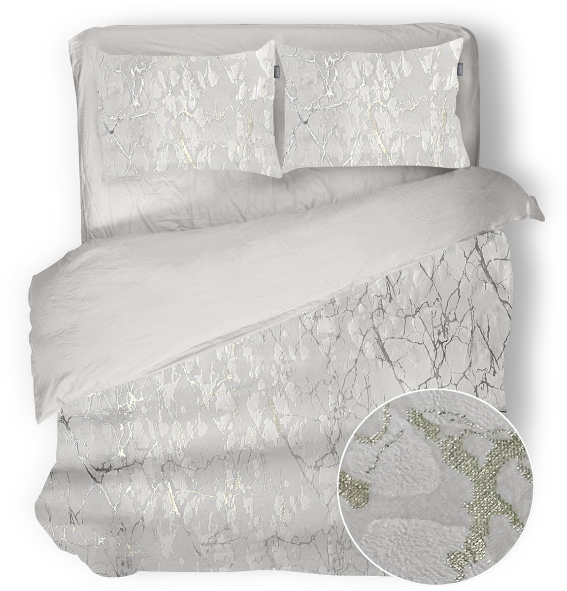 Eleganzzz Dekbedovertrek Marbel Foil Velvet - Off White - Dekbedovertrek 200x200/220cm - 100% Velvet - Tweepersoons dekbedovertrekken - Abstract Dekbedovertrek Ivoor